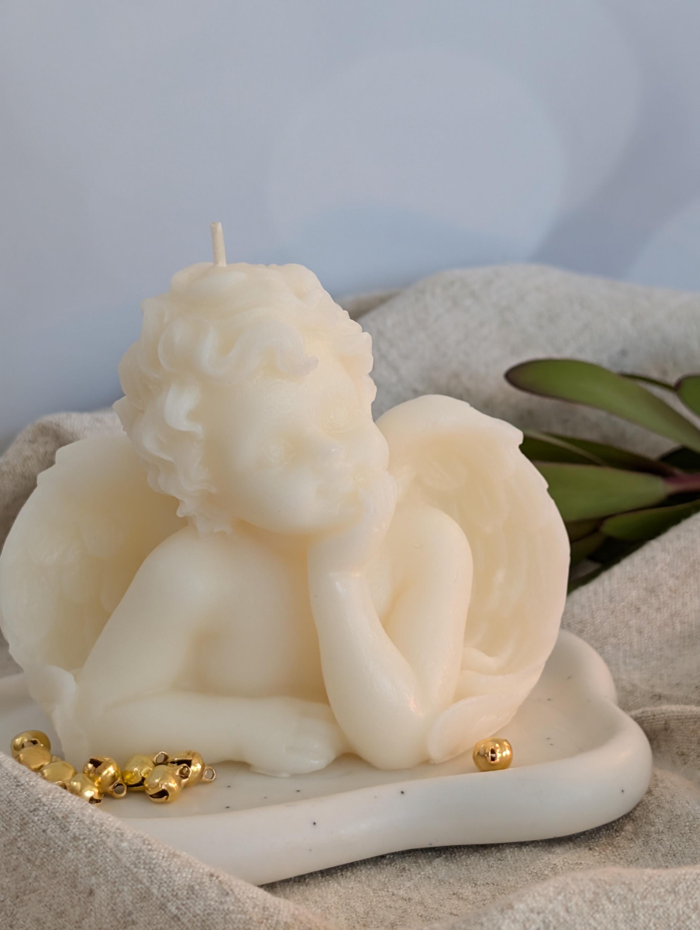 Cherub Angel Soy Candle, Baptism Favor, Baby Shower Gift, Guardian Angel Keepsake