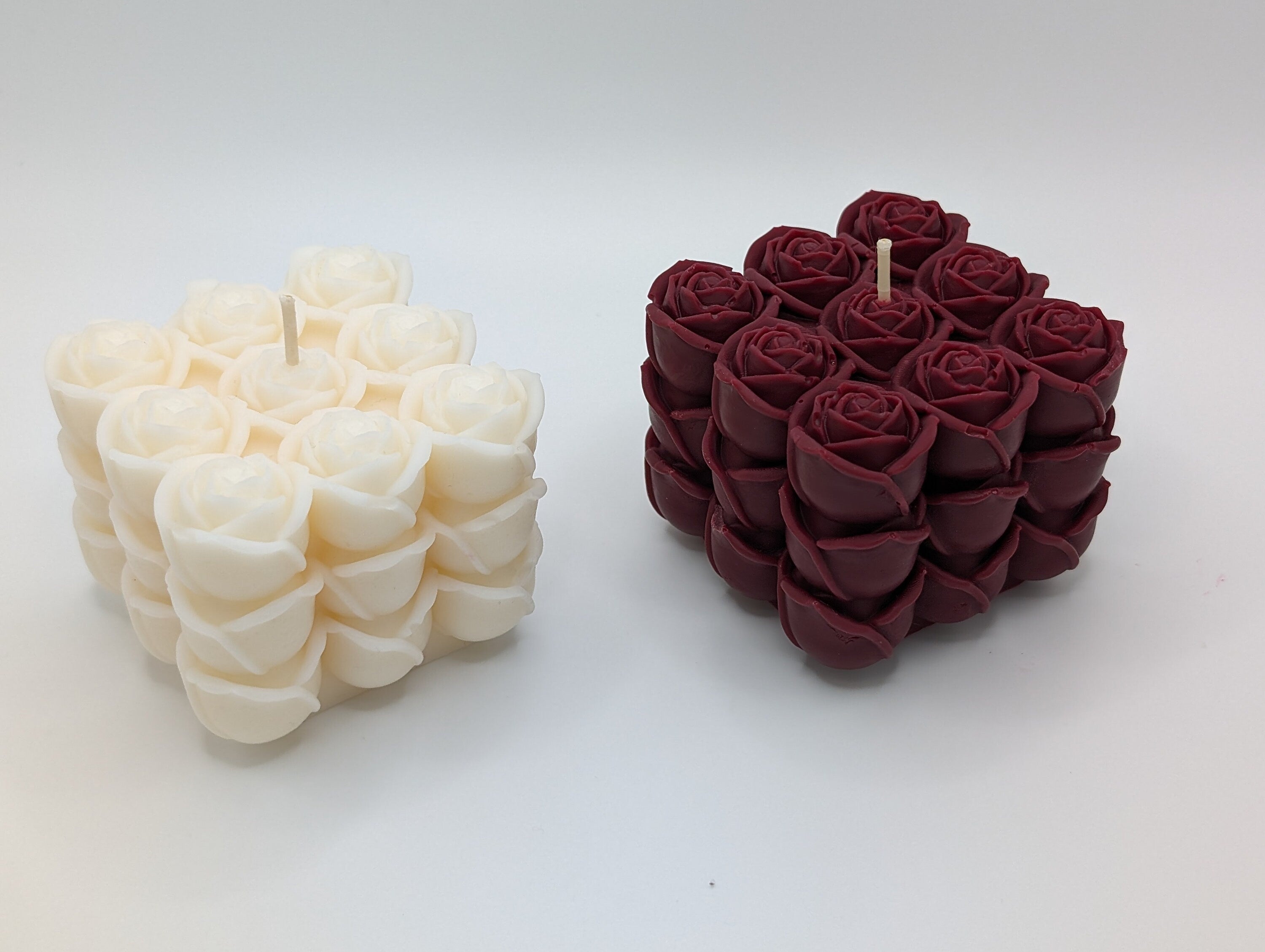 Handmade Rose Cube Soy Candle: Sculpted Flower Decor, Aesthetic Minimalist Gift, Romantic Home Accent, Wedding Favor