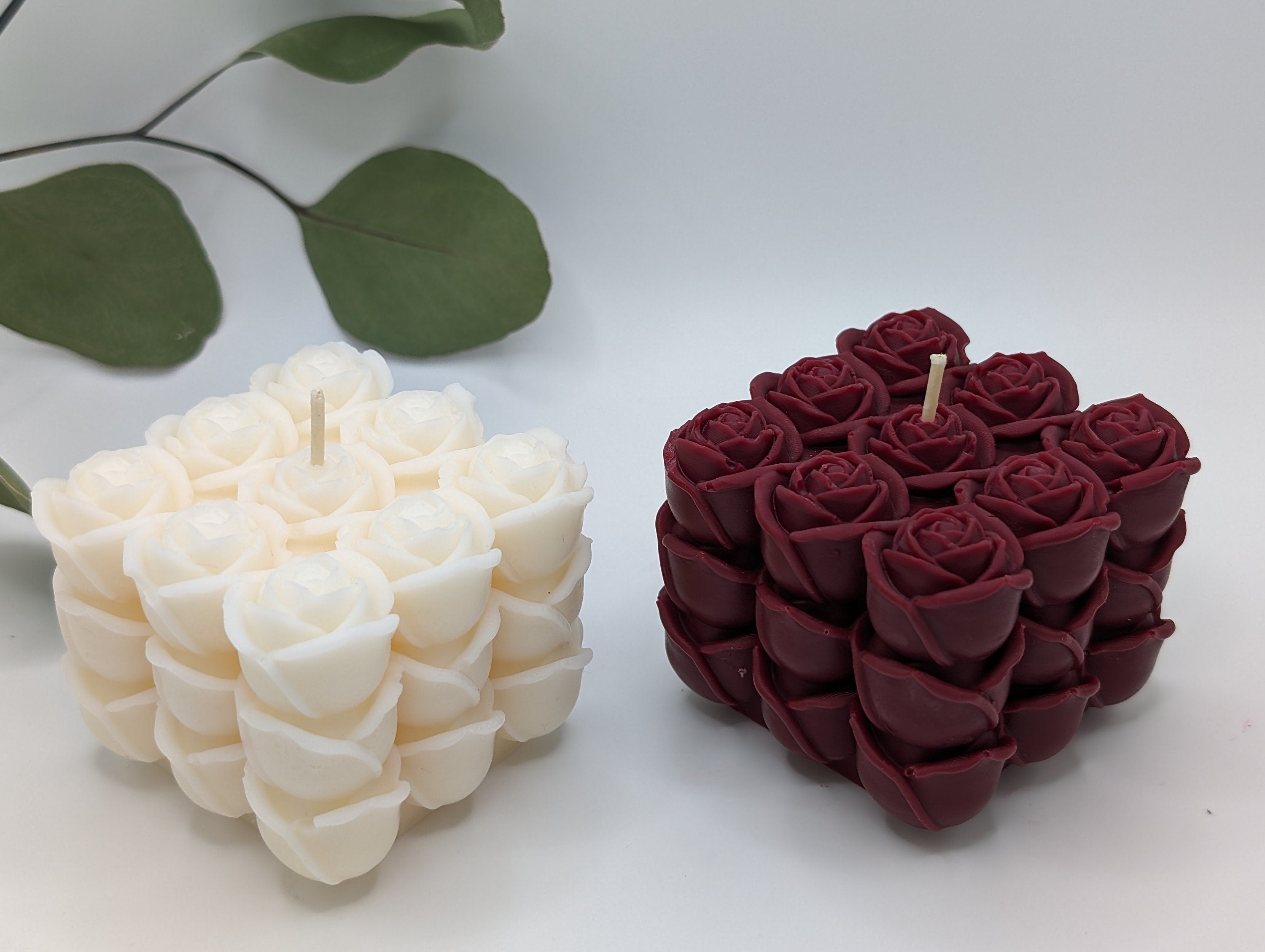 Handmade Rose Cube Soy Candle: Sculpted Flower Decor, Aesthetic Minimalist Gift, Romantic Home Accent, Wedding Favor