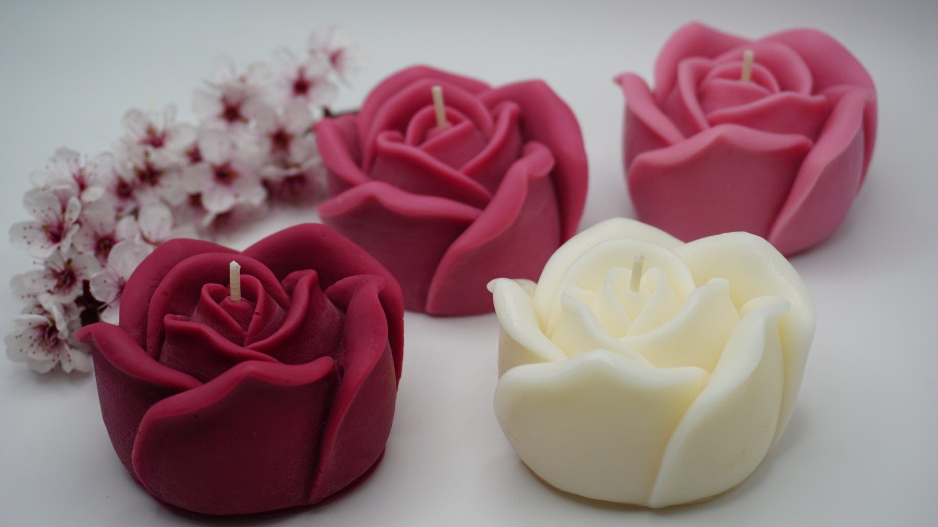 Set of rose flower candles gift for her in a box | Rose flowers, natural soy wax candle, non toxic pink rose candle