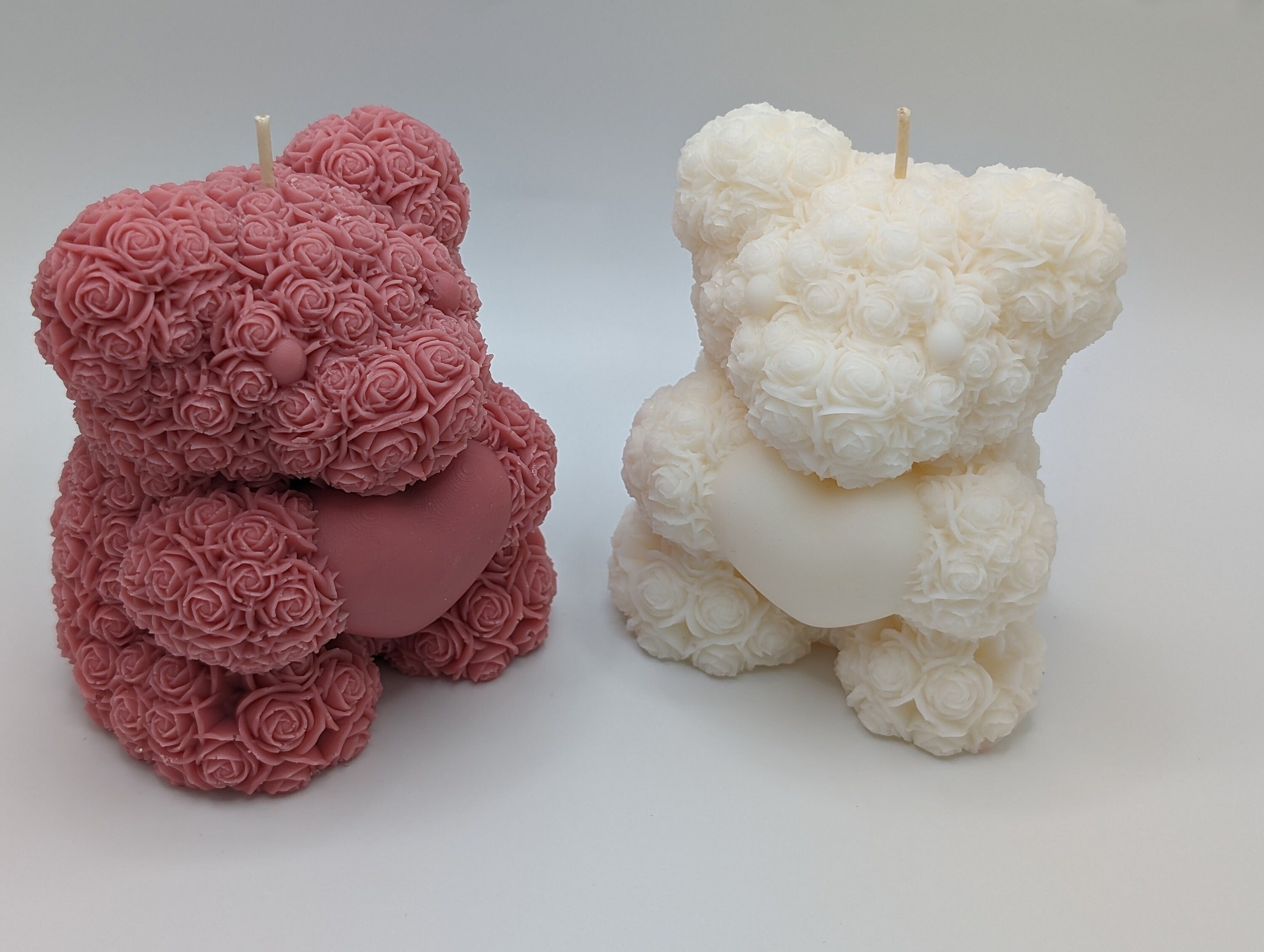 Rose Bear Heart Candle, Handmade Natural Soy Wax, Romantic Gift for Her or New Mom