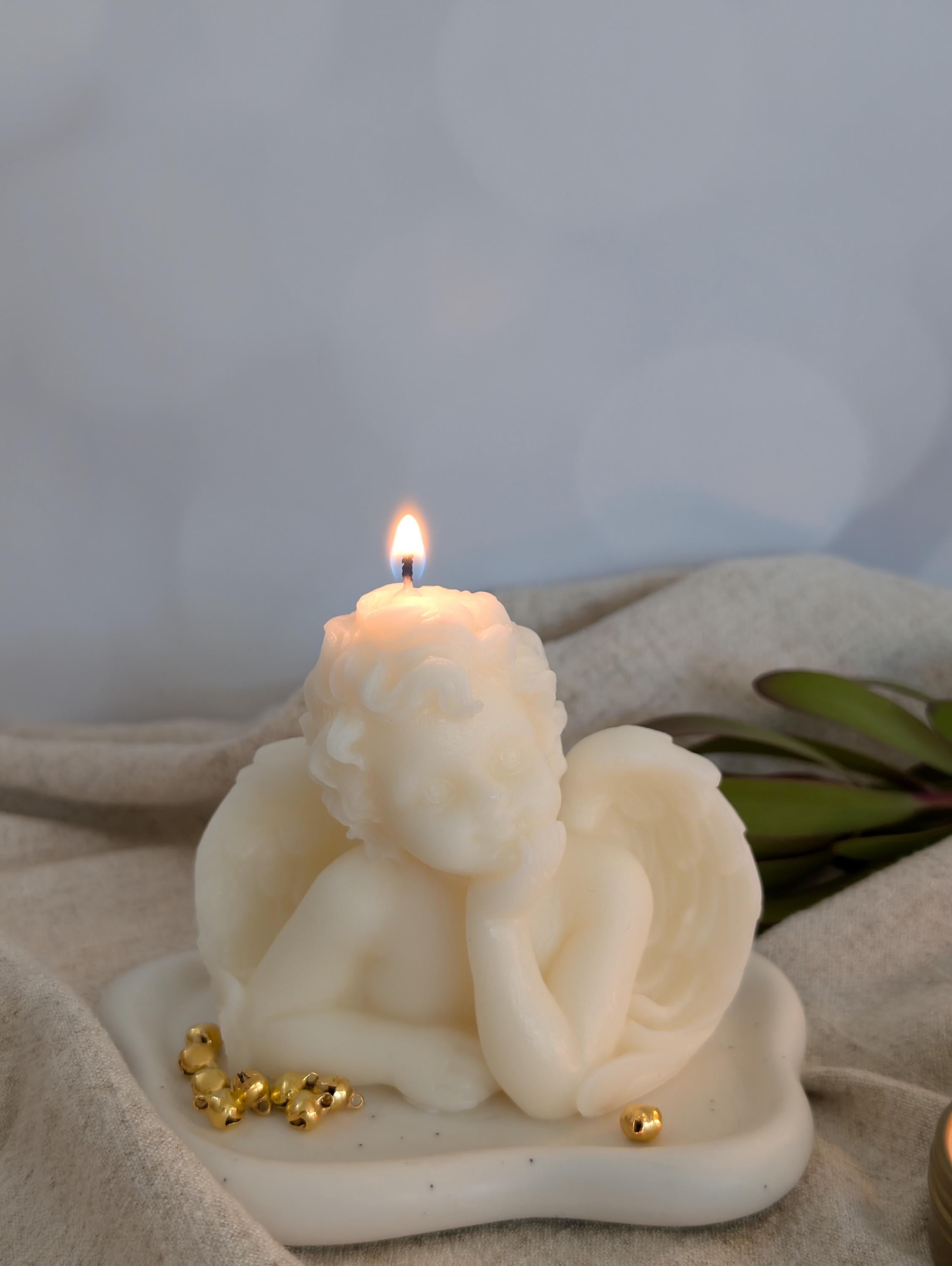 Cherub Angel Soy Candle, Baptism Favor, Baby Shower Gift, Guardian Angel Keepsake