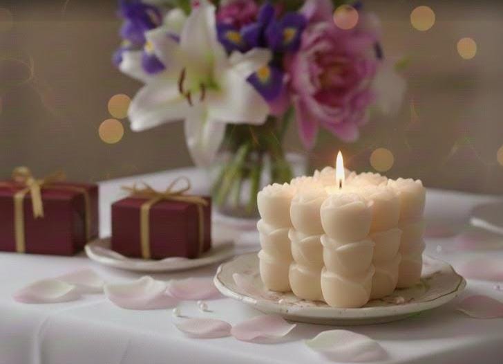 Handmade Rose Cube Soy Candle: Sculpted Flower Decor, Aesthetic Minimalist Gift, Romantic Home Accent, Wedding Favor