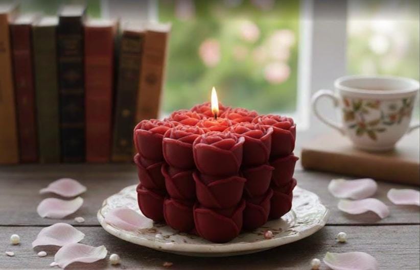 Handmade Rose Cube Soy Candle: Sculpted Flower Decor, Aesthetic Minimalist Gift, Romantic Home Accent, Wedding Favor