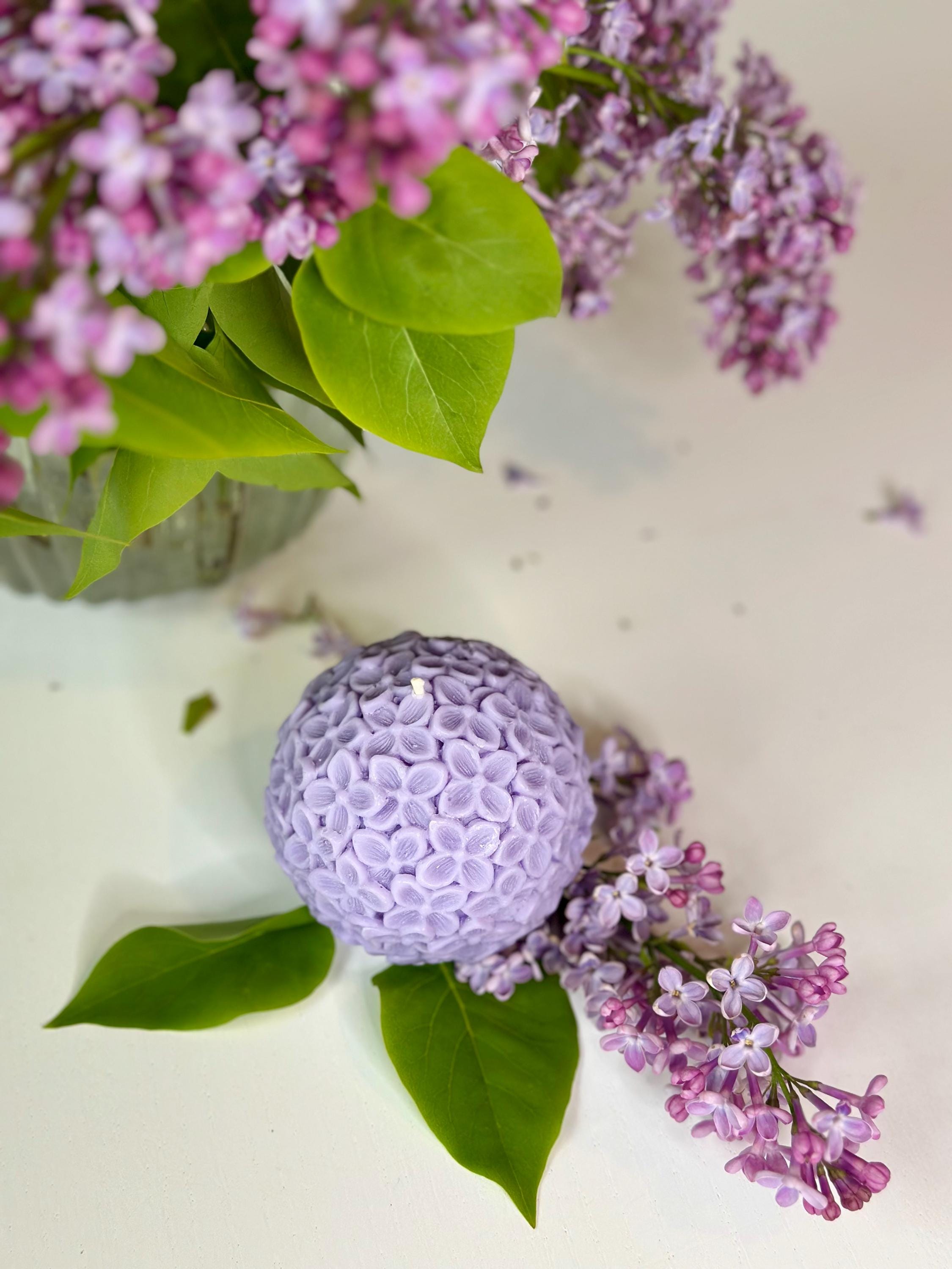 Floral Blossom Sphere Candle - Soy Wax Flower Decor - Mother's Day, Bridal Shower, or Teacher Appreciation Gift - Pink Sakura & Purple Lilac