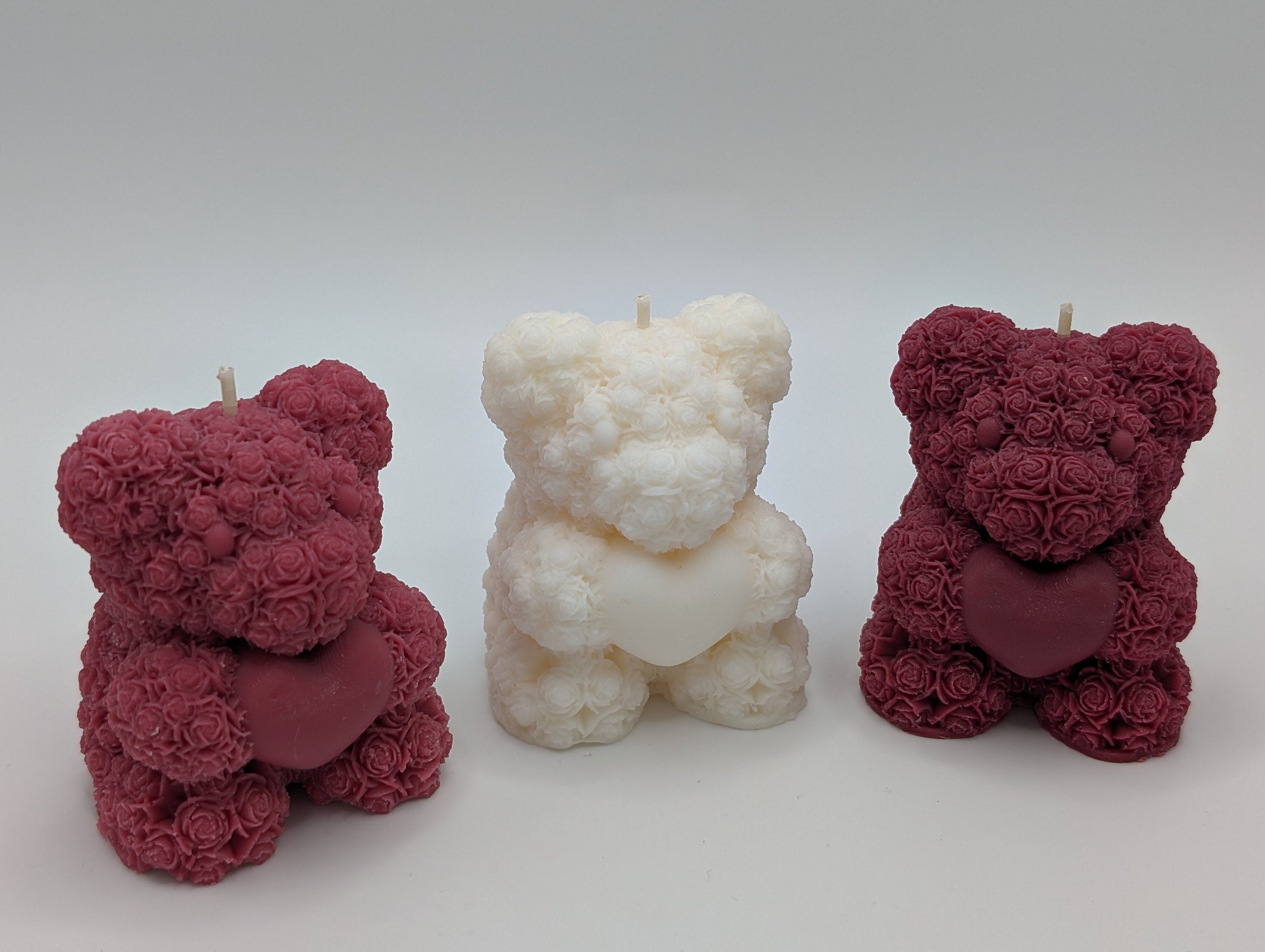 Rose Bear Heart Candle, Handmade Natural Soy Wax, Romantic Gift for Her or New Mom