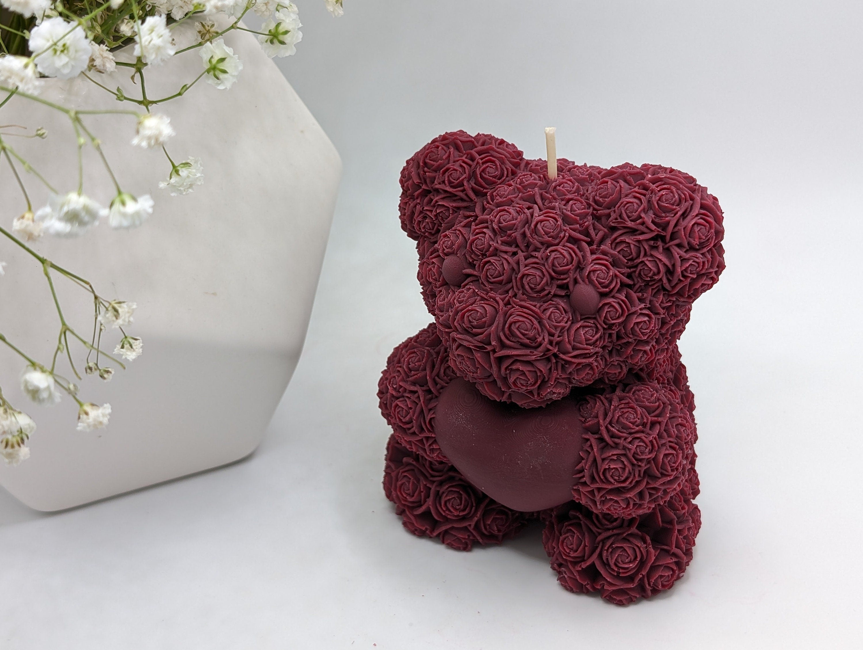 Rose Bear Heart Candle, Handmade Natural Soy Wax, Romantic Gift for Her or New Mom