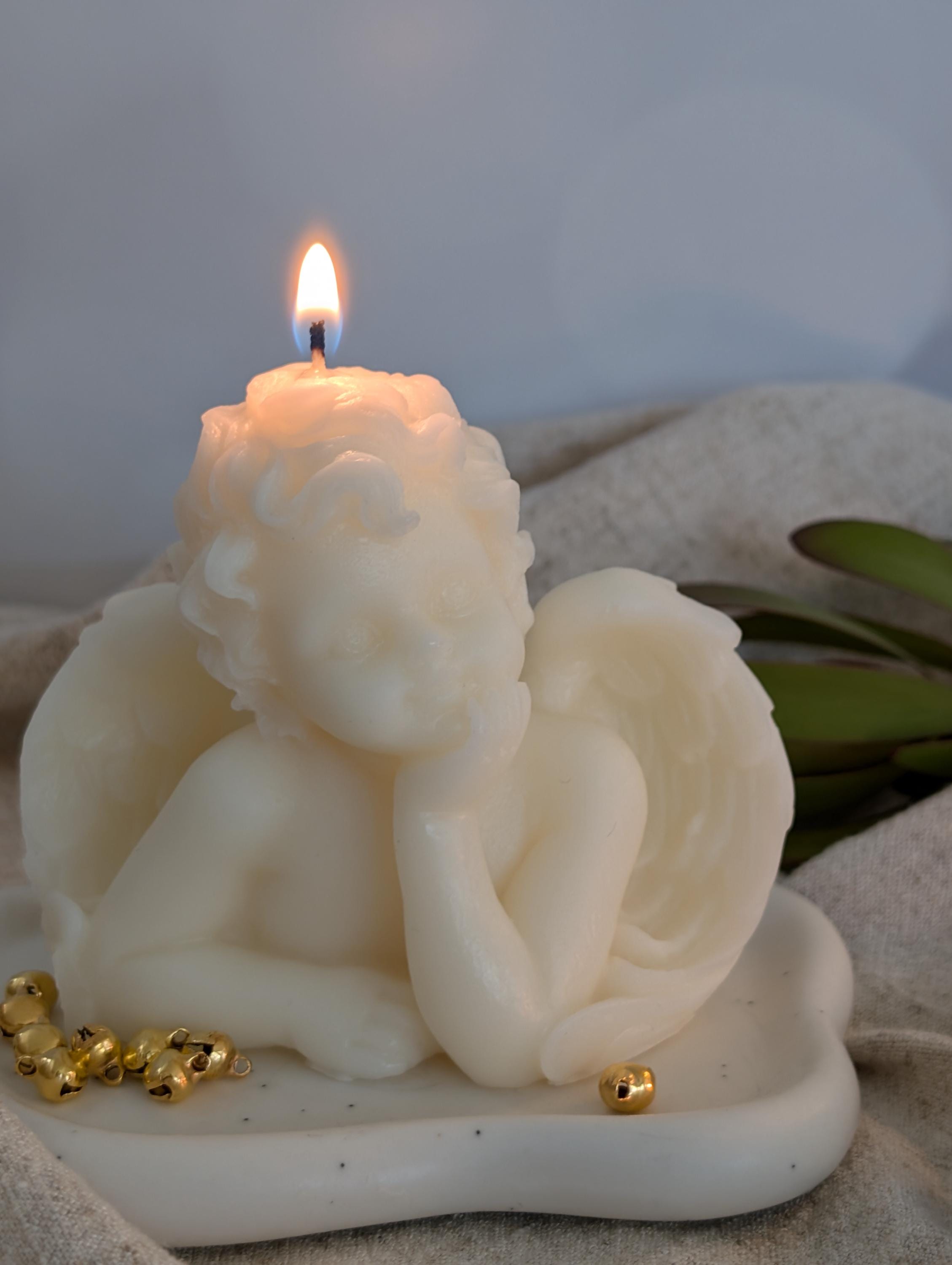 Cherub Angel Soy Candle, Baptism Favor, Baby Shower Gift, Guardian Angel Keepsake