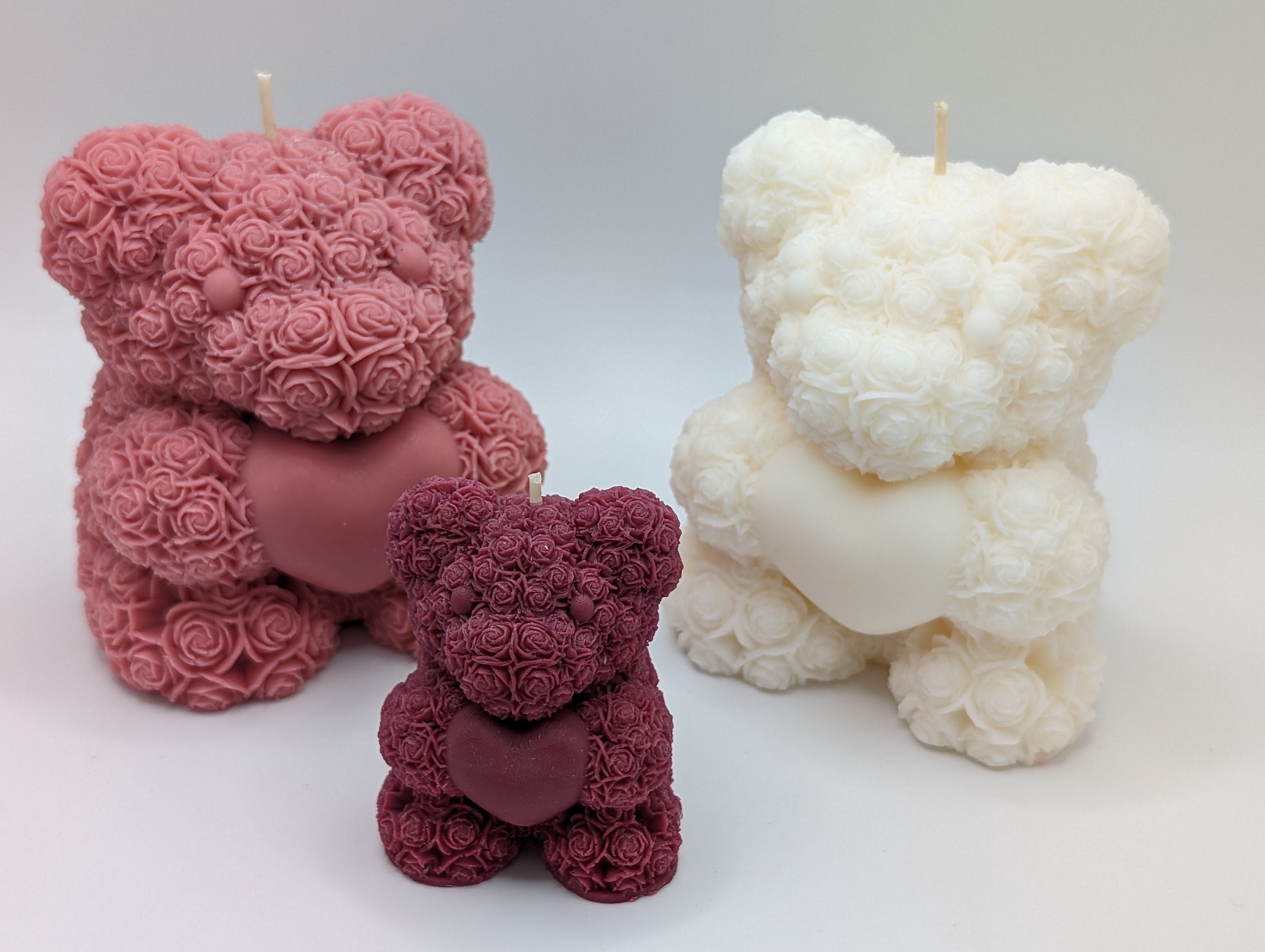 Rose Bear Heart Candle, Handmade Natural Soy Wax, Romantic Gift for Her or New Mom