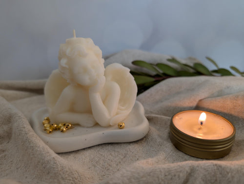 Cherub Angel Soy Candle, Baptism Favor, Baby Shower Gift, Guardian Angel Keepsake