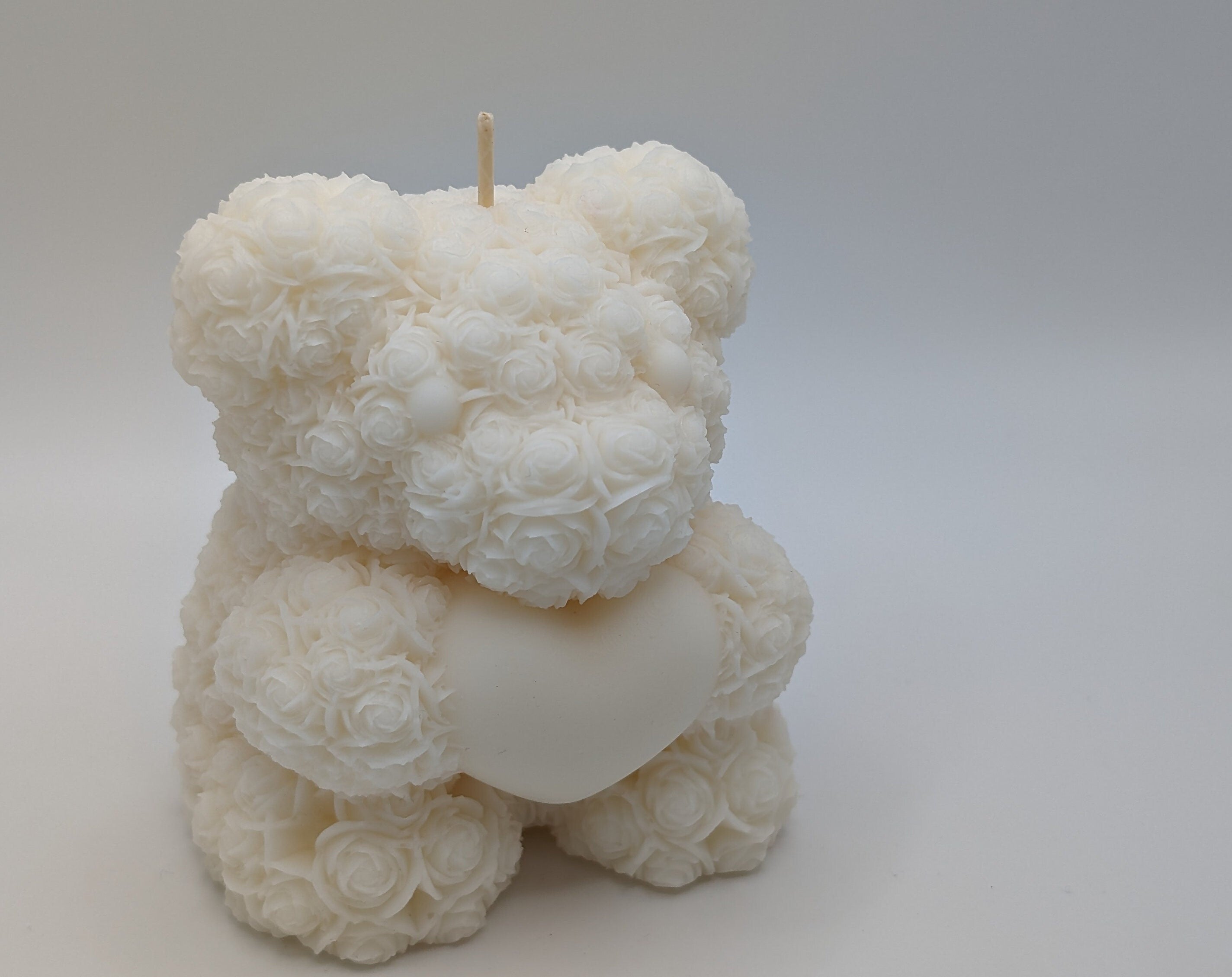 Rose Bear Heart Candle, Handmade Natural Soy Wax, Romantic Gift for Her or New Mom